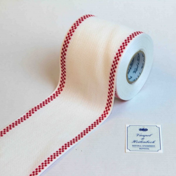 Aida-Stickband 100% BW, 80 mm, Farbe 8, weiß - Karo rot