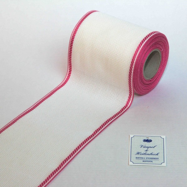 Aida-Stickband 100% BW, 100 mm, Farbe 34, weiß - rosa