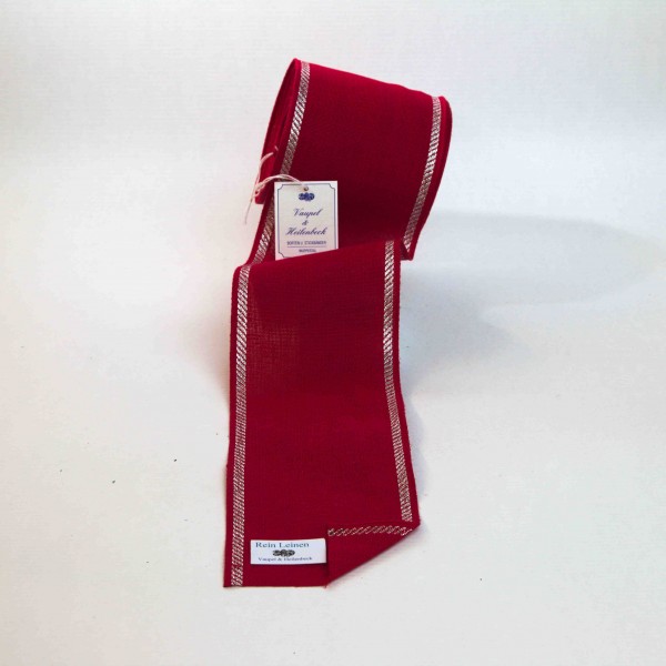 Leinenband 100 mm, 11-fädig, Rand gestreift, Farbe 95, rot - silber