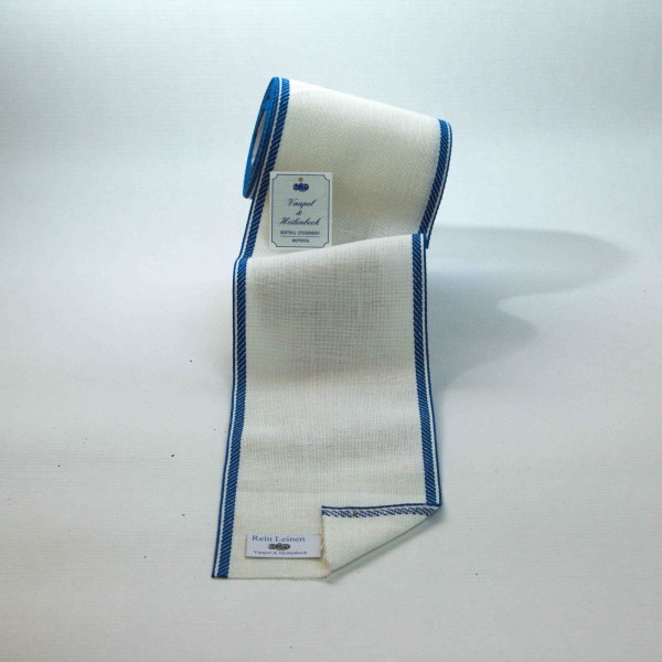 Leinenband 120 mm, 11-fädig, Rand gestreift, Farbe 19, gebleicht - blau