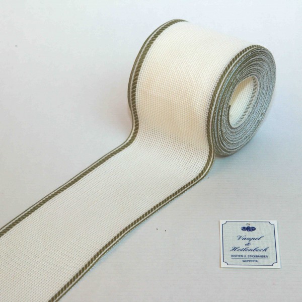 Aida-Stickband 100% BW, 80 mm, Farbe 21, weiß - khaki