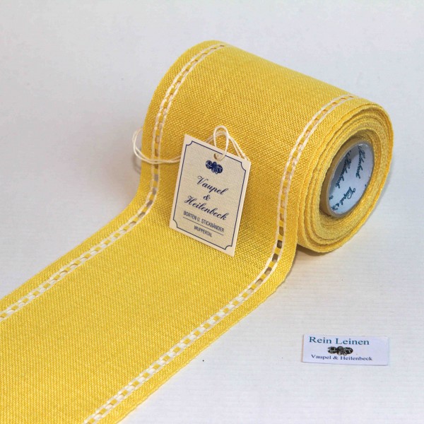 Leinenband mit Lochrand, 11-fädig, 100 mm, Farbe 1, gelb - weiß