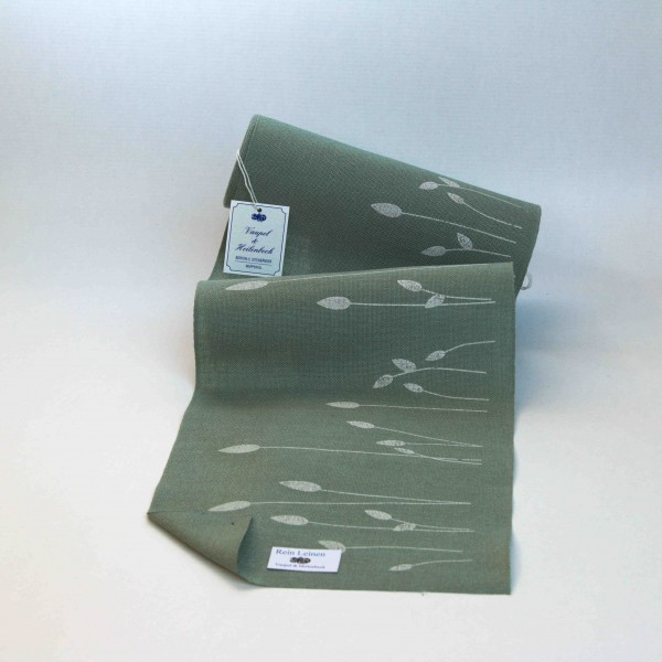 Leinenband 200 mm, Druck "Schilf", Farbe 23712, bergseegrün