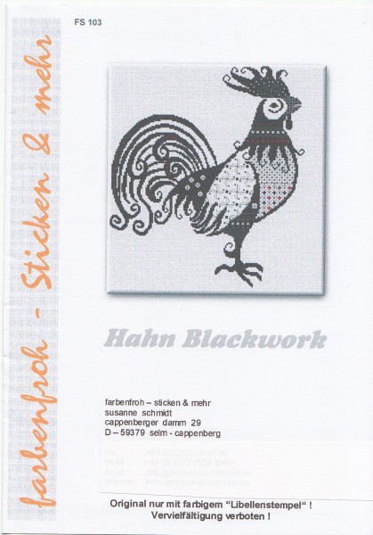 Farbenfroh Vorlage No. FS103 "Hahn Blackwork"
