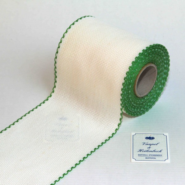 Aida-Stickband 100% BW, 100 mm, Farbe 37, weiß - apfelgrün