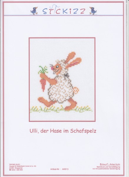 Stickizz Kreuzstich No. AK613 "Ulli, der Hase im Schafspelz"