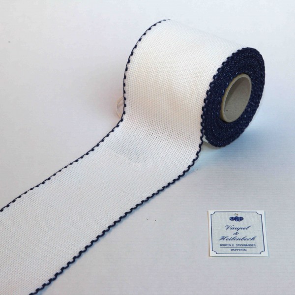 Aida-Stickband 100% BW, 80 mm, Farbe 13, weiß - dunkelblau