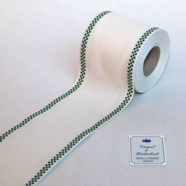 Aida-Stickband 100% BW, 80 mm, Farbe 19, weiß - Karo grün