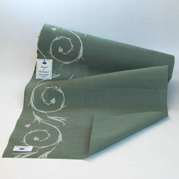 Leinenband 340 mm, Druck "Blumenranke", Farbe 23712, bergseegrün
