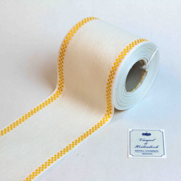 Aida-Stickband 100% BW, 80 mm, Farbe 4, weiß - Karo gelb